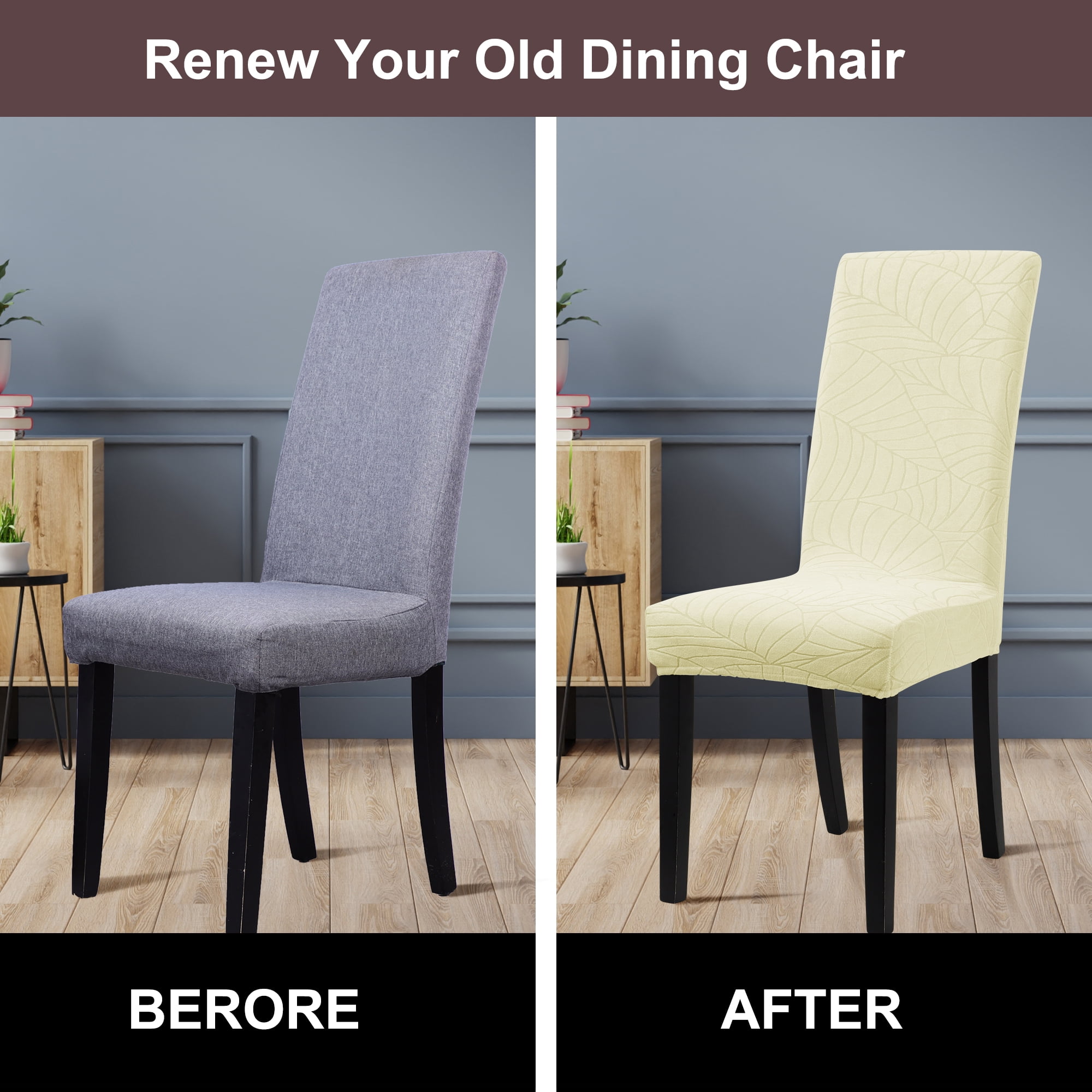 Unique Bargains Jacquard Stretch Removable Dining Room Chair Covers 2 Beige