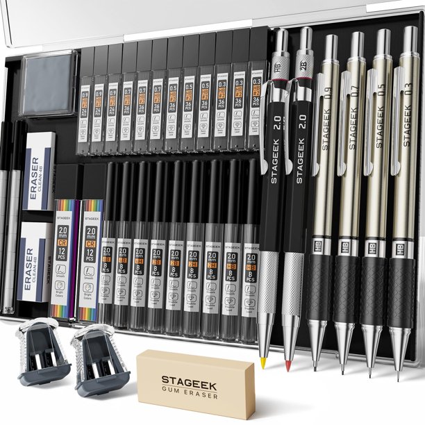 Set de lápices mecánicos STAGEEK Drafting, 5 tamaños, 0,3-0,9 mm, 2,0 mm