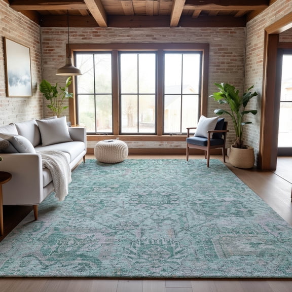 Addison Rugs Mayfield Premium Machine Washable Traditional Damask Teal Rectangle Rug, 5' x 7'6"