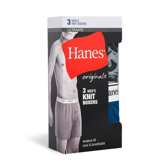 Men's Hanes® Originals Ultimate 3-Pack Knit Moisture-Wicking Stretch Cotton Boxers Color: Blue Print Size: L