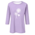 thumbnail image 3 of Ehtmsak 3/4 Sleeve Shirts for Plus Size Women Sunflowers Crewneck Blouses Casual Lightweight Sweatshirts Elbow Plus Size Tunic Tops for Leggings Light Purple M, 3 of 4