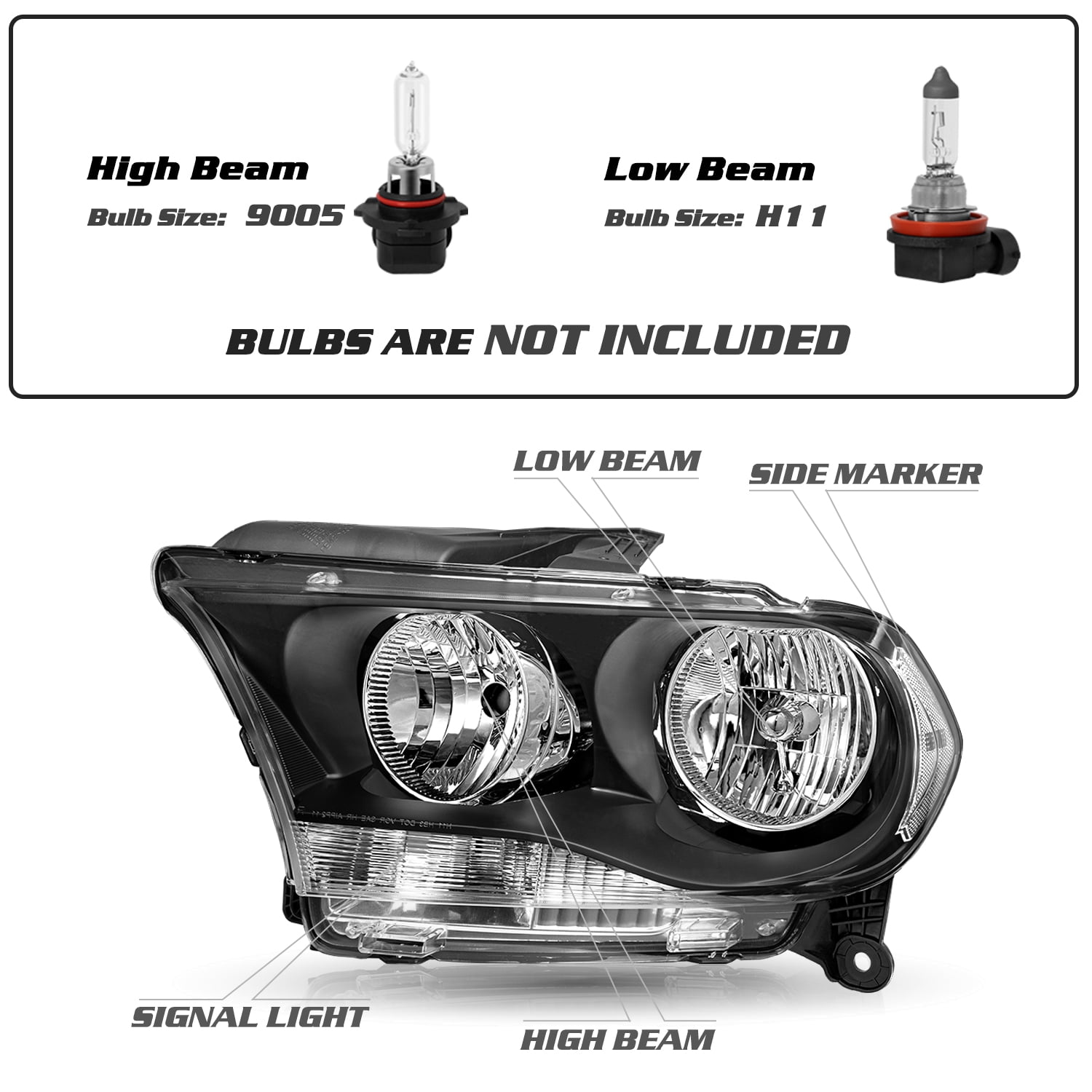 BRYGHT-For 2011 2012 2013 Dodge Durango Headlights Black Housing Clear Headlamps Pair