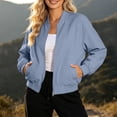 thumbnail image 5 of Zpanxa Bomber Jacket Women Short Plus Size Zip Up Stand Collar Casual Coat with Pockets Light Blue L, 5 of 7