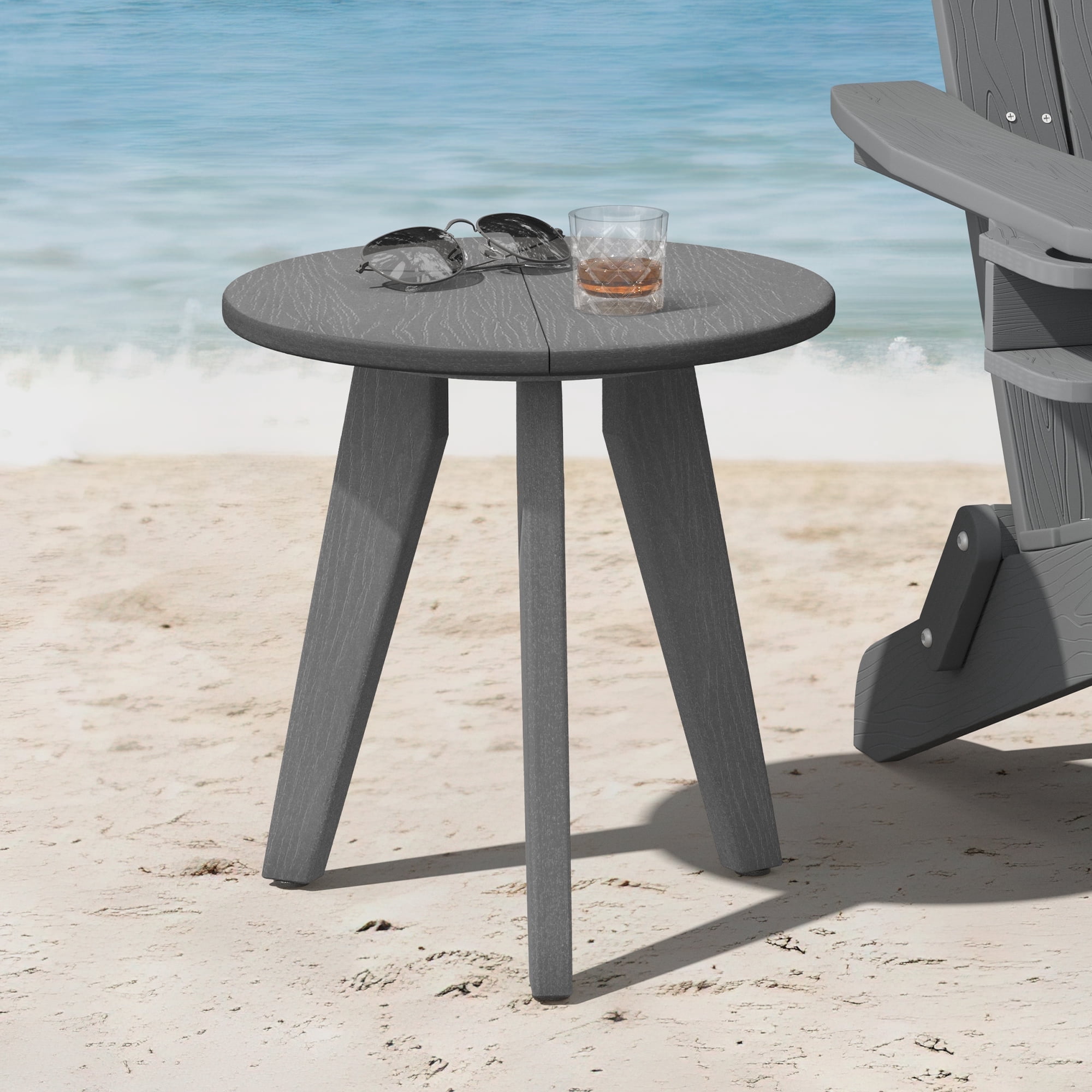 Dycanpo Outdoor Side Table for Patio, Small Round End Table Weather-Resistant for Living Room, Bedroom, Gray