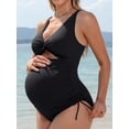 thumbnail image 3 of Sociala Twisted V Neck Ribbed Maternity Swimsuit Tie Side One Piece Pregnancy Bathing Suits, 3 of 7