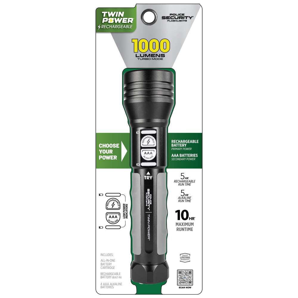 Police Security Twin Power 600 lm Black LED Flashlight AAA Battery