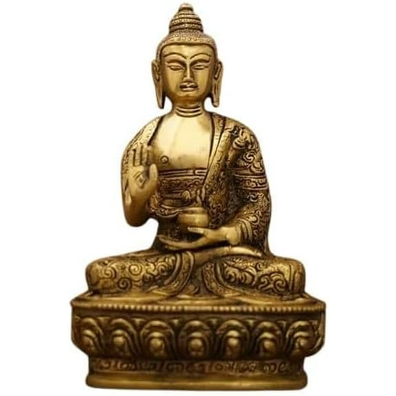 brass buddha idol fully carved for meditating room/ pooja room