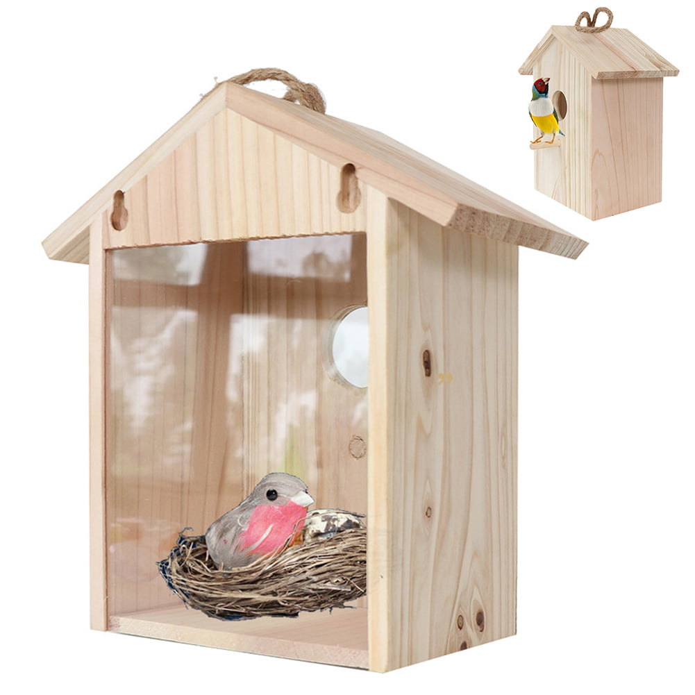 Wood Color SparY Bird Nesting Box,Wooden Bird Feeder,Wall-mounted-Suction Cup Birdhouse with Wood Looking Design for Parrot Bird