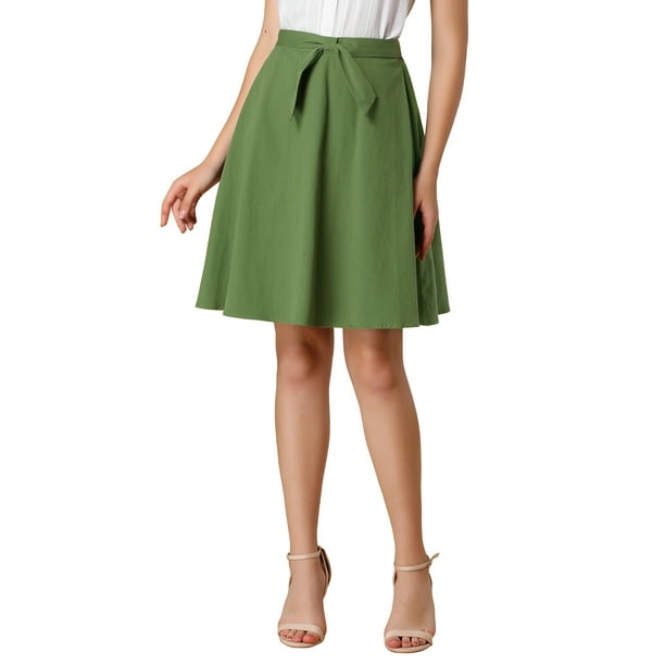 Allegra K Women's A-Line Belted Cotton Pleated Flare Skirt - Walmart.com