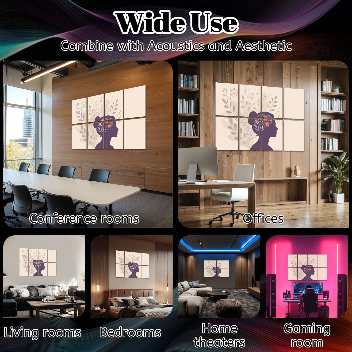 8 Pack Art Acoustic Panels Sound Absorbing Human mind Neurodiversity creativity psychological traits Decorative Soundproof Wall Panels Self Adhesive for Clinic Hospital 48"x32"