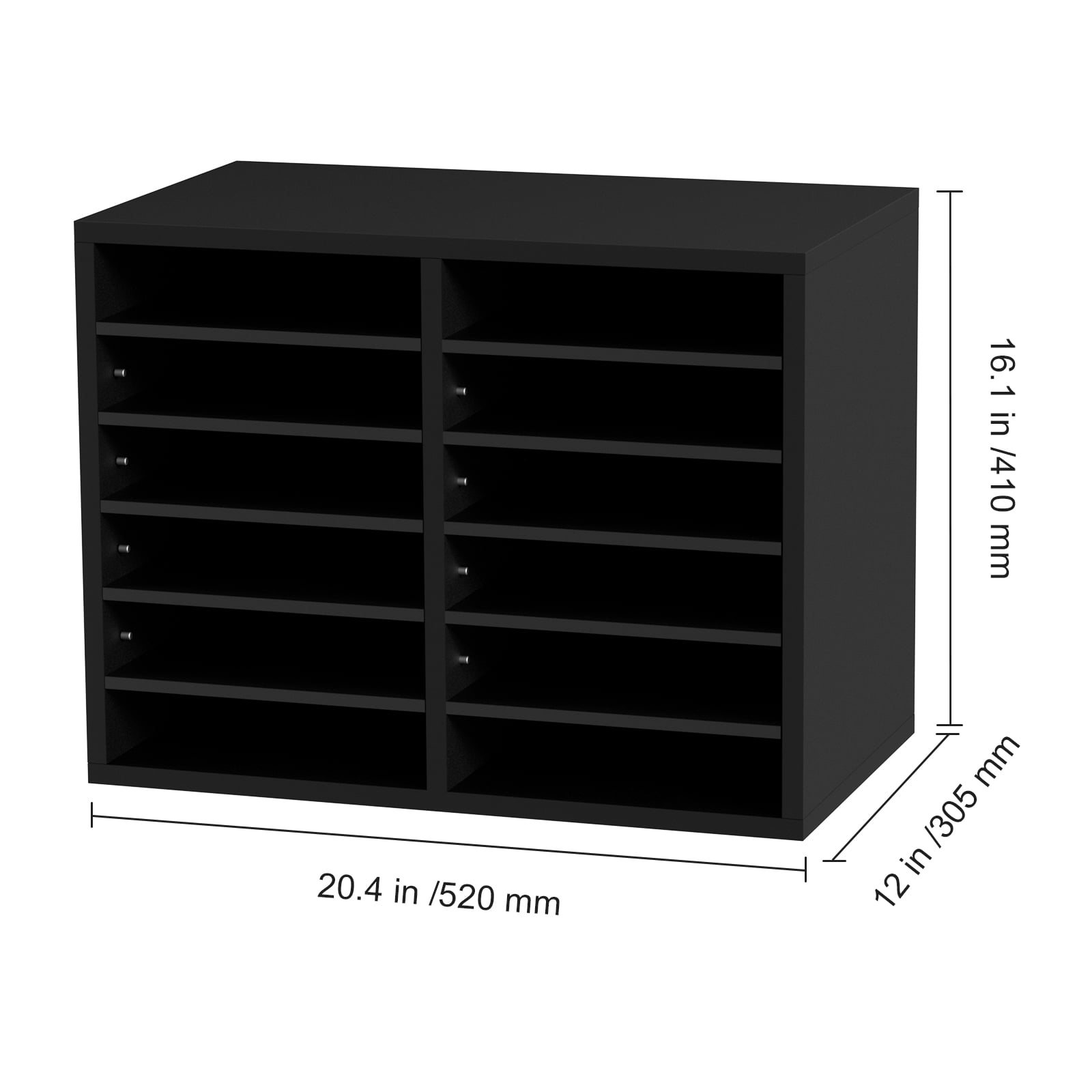 VEVOR Wood Literature Organizer, 12 Compartments, File Sorter with Removable Shelves, Mailboxes Slot for Office Home Classroom Mailrooms Organization, EPA Certified, Black