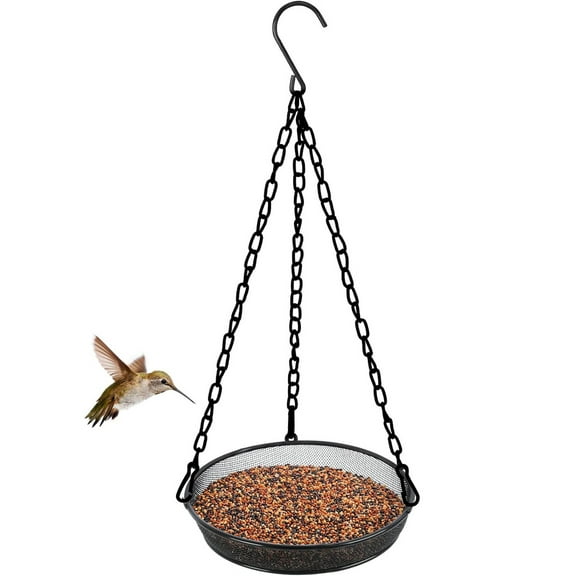 Hanging Bird Feeder Tray,Seed Tray for Bird Feeders,Large Platform Bird Feeder Mesh Tray,Wild Bird Feeder for Outside Hanging Seed Platform for Attracting Birds Outdoors, Backyard, Garden (Black)