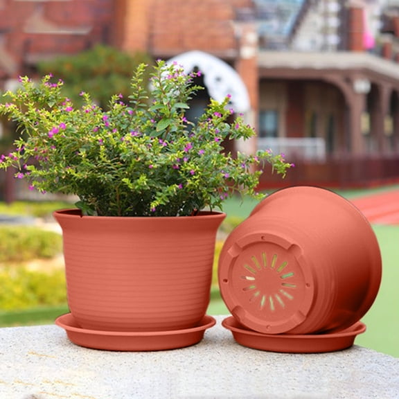 Aodebiao 7 Inch Plant Pots for Indoor or Outdoor Plants, Wide Water Ripples Flower Pots with Drainage Holes & Saucer, Plastic Planters Set for Garden & Home Decor