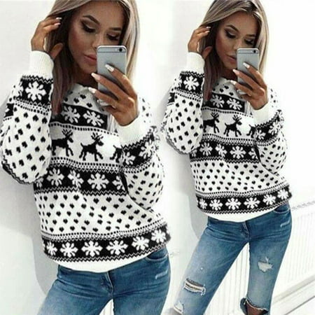 Christmas Sweater Tops leisure Fleece Printed Pullover Unisex Retro Novelty Ladies Mens