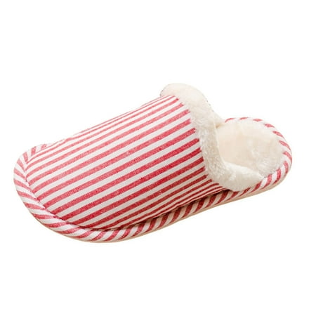 

Chiccall Winter Warm Slippers Comfy Stripe Faux Fur House Shoes Scuff Memory Foam Slip on Anti-Skid Sole Indoor Outdoor House Slippers for Women and Girls on Clearance
