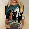 thumbnail image 2 of Halloween Shirts for Women Funny 3/4 Sleeve T Shirts Spooky Ghost Black Cat Printed Tops Horror Round Neck Pullover Holiday Three Quarter Length Blouses, M, 2 of 7