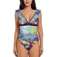 thumbnail image 2 of Yiaed Spring Flower Seasonal Print Women's Ruffled One Piece Swimsuit V Neck Swimwear Slimming Monokini for Woman-Large, 2 of 8