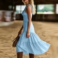 thumbnail image 4 of Women's Summer Casual Open‑Back Dress Solid Color Deep V‑Neck Spaghetti Strap Button‑Front Flowy Long Dress Light Blue XL(XL), 4 of 5