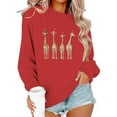 thumbnail image 4 of SYMOID Womens Red Christmas Crewneck Sweatshirt, 100% Cotton Loose Fit Festive Giraffe Graphic with Santa/Elf Hat,Size 2XL, 4 of 6
