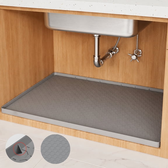 Silicone Under Sink Mat, 34"×22" Silicone Mat for Under Kitchen Sink Waterproof, Rubber Mat for Under Kitchen Sink for Kitchen & Bathroom Cabinet