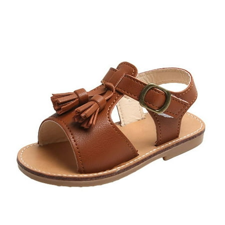 

HADST Sandals for Baby Girls Kids - Open Toe Summer PU Leather Sandal Slip On Princess Strappy Flat
