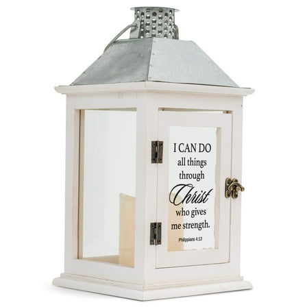All Things Through Christ Classic White 6.5 x 6.5 x 12.25 LED Candle Lantern