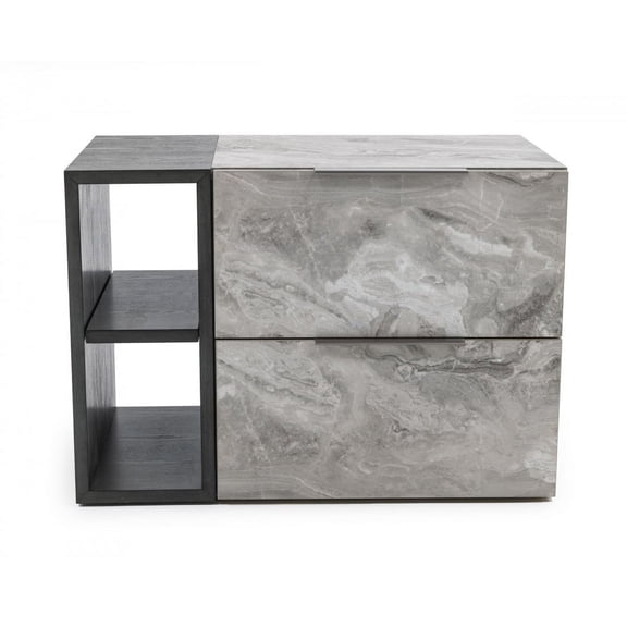 Contempo Gray Faux Marble and Gray Two Drawer Nightstand