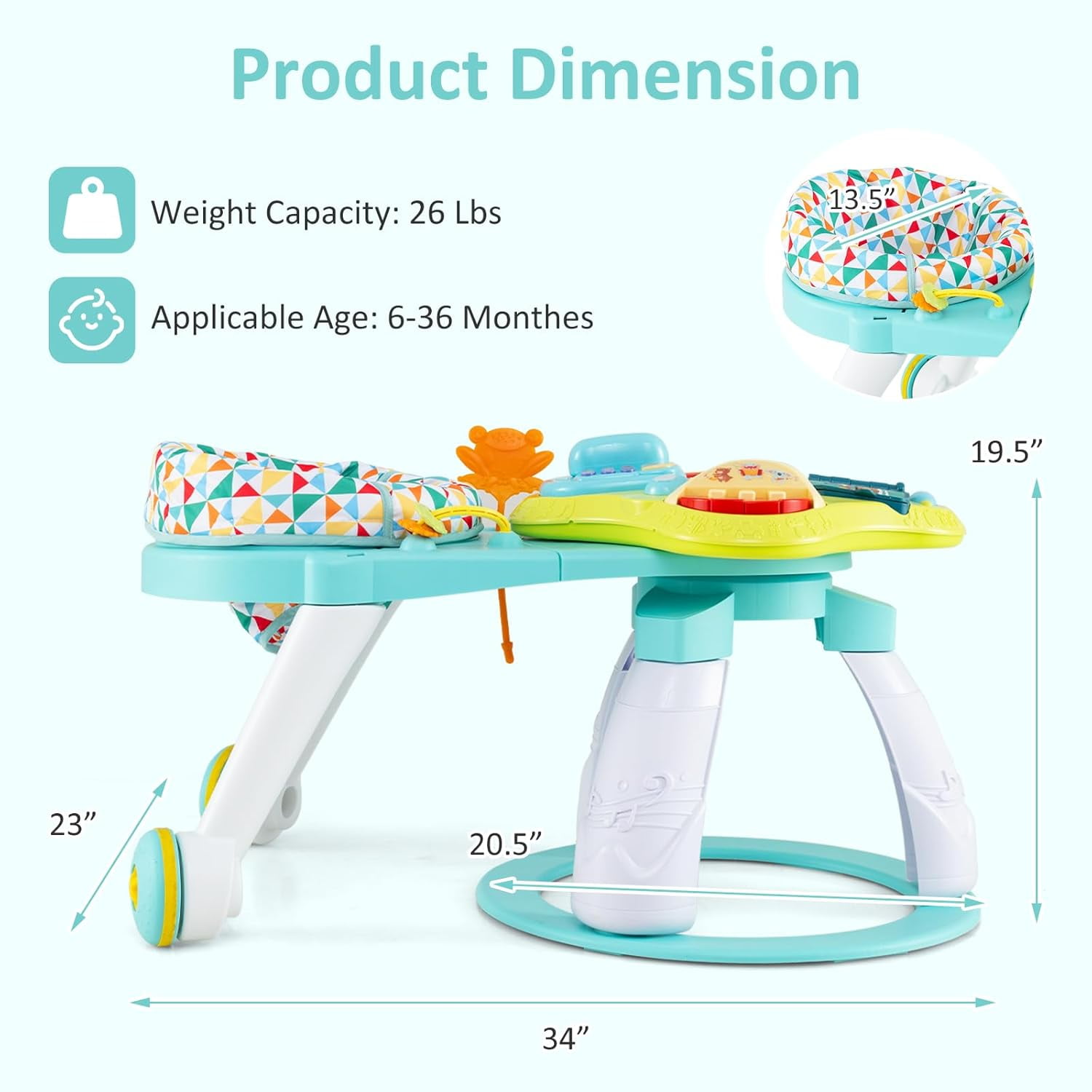 INFANS 3 in 1 Walk Around Baby Activity Center, Baby Walker with Play Table, Wheels, Detachable Seat Cushion, 3 Adjustable Heights, Learning Toys for Boys Girls Aged 6-36 Months
