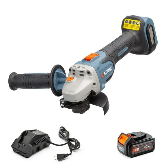SENIX 20 Volt Max* 4 1/2-Inch Brushless Angle Grinder, 8500 RPM Max, 3-Position Auxiliary Handle,2.5Ah Battery & Charger included,PAX2115-M2