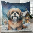 thumbnail image 4 of Hello Winter Shih Tzu Welcome Snowy Night Watercolor Vintage Quilt Blanket Lion Dog Lover Gifts Cozy Comforter Throw Blanket - 01011, 4 of 5