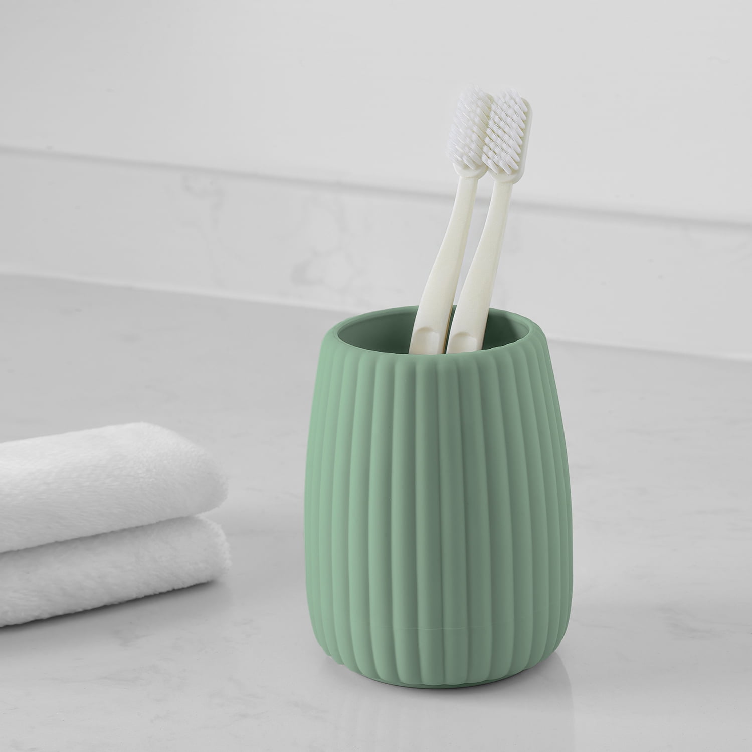 Mainstays Rubberized Plastic Ribbed Toothbrush Holder, Green