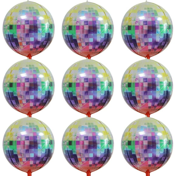 Big Multicolor Disco Ball Balloons - 22 Inch Pack of 9 | Metallic 4D Disco Balloons 360 Degree 4D Sphere Disco Balloons | 90s Party Decorations | Disco Foil Balloons 80s Party Decorations