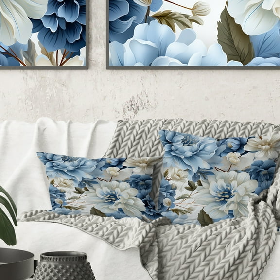 Designart "Blue And White Victorian Florals II" Floral Printed Throw Pillow