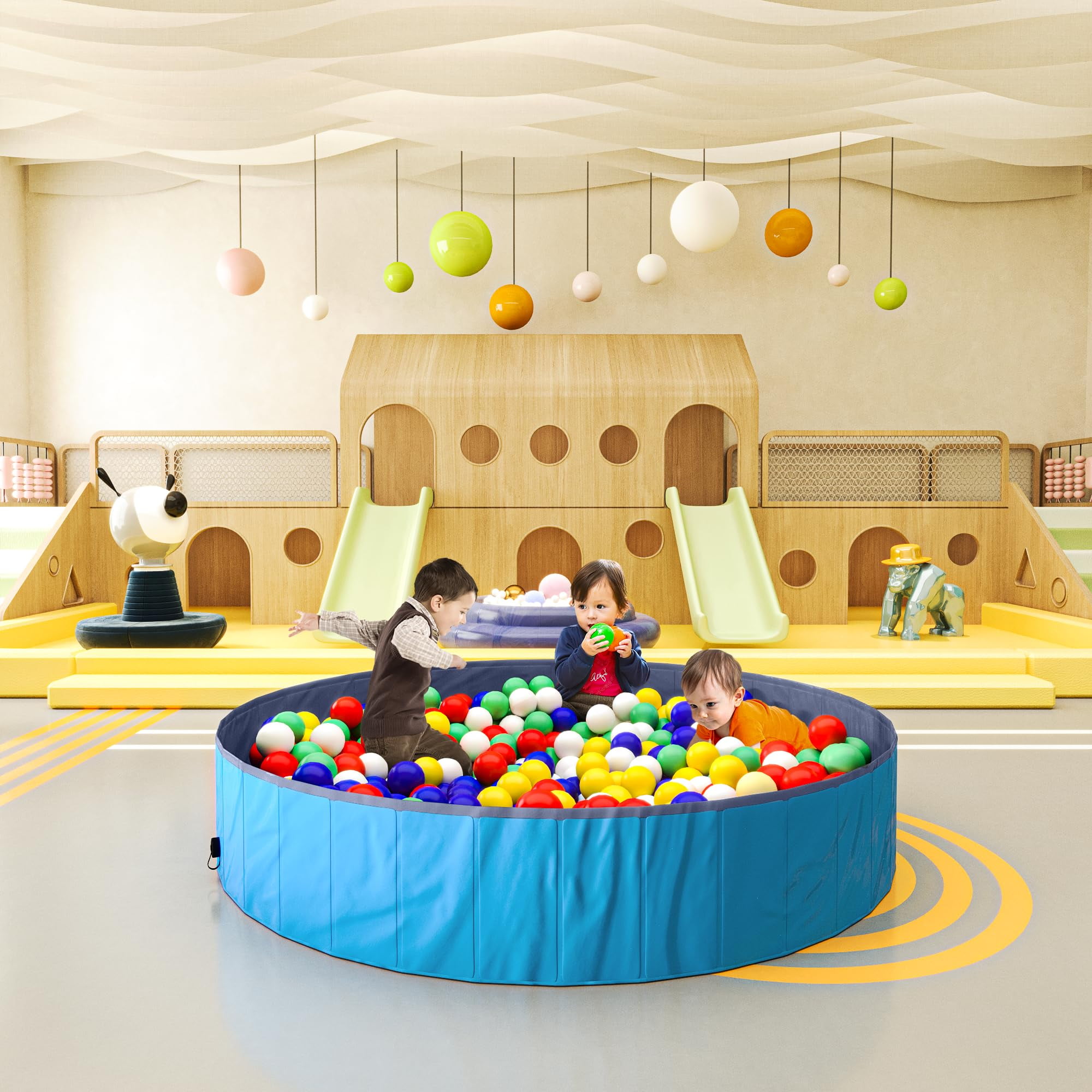 Baxluxe Foldable Portable Kid Pool for Kids and Pets, Outdoor Kiddie Pool with Hard Plastic, Portable Non-Slip Dog Bath Tub, Collapsible Dog Swimming Pool for Kids (Blueness, 63" x 12")