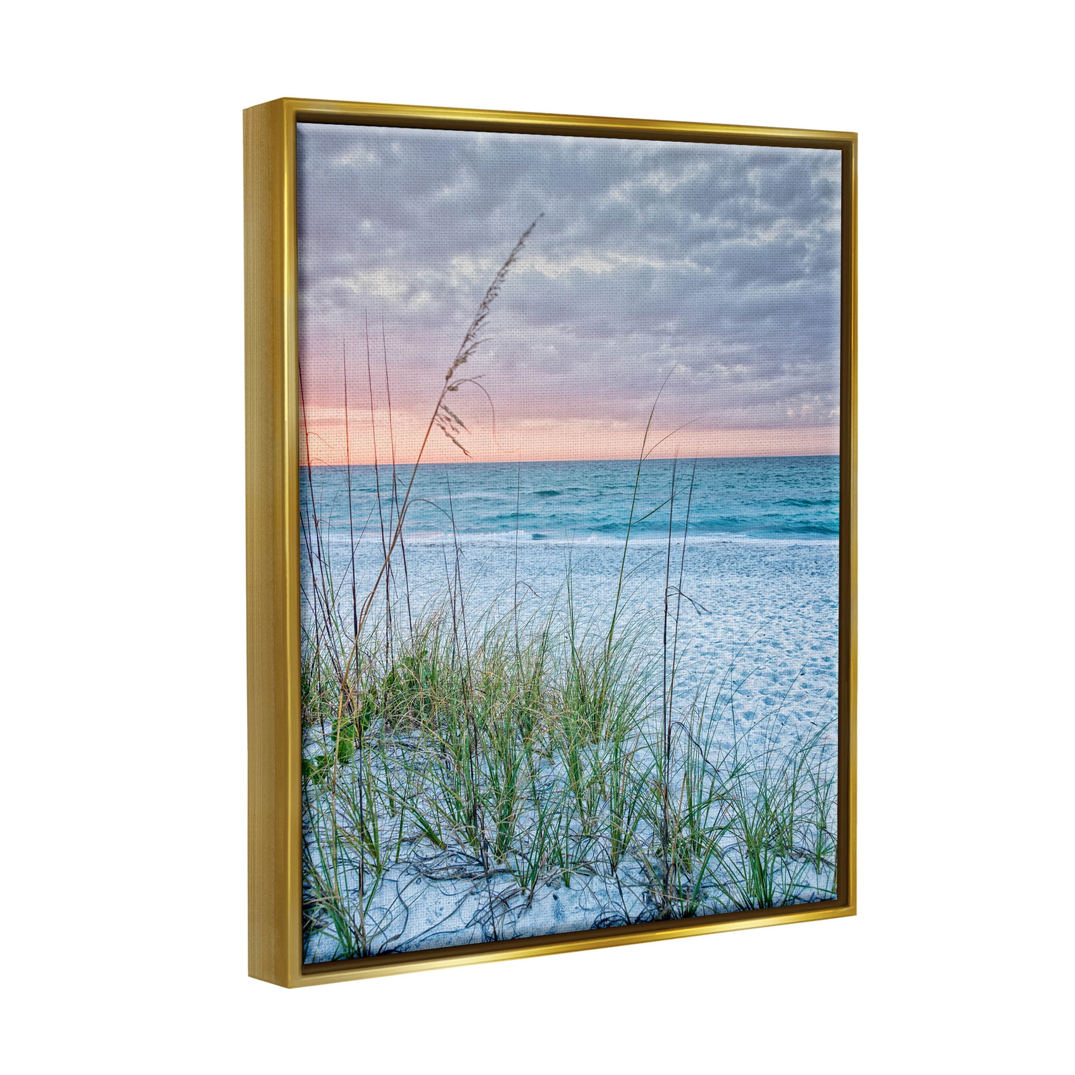 Stupell Industries Coastal Sea Grass Sprigs Beach Shore Photograph Metallic Gold Floating Framed Canvas Print Wall Art, Design by Mary Lou Photography