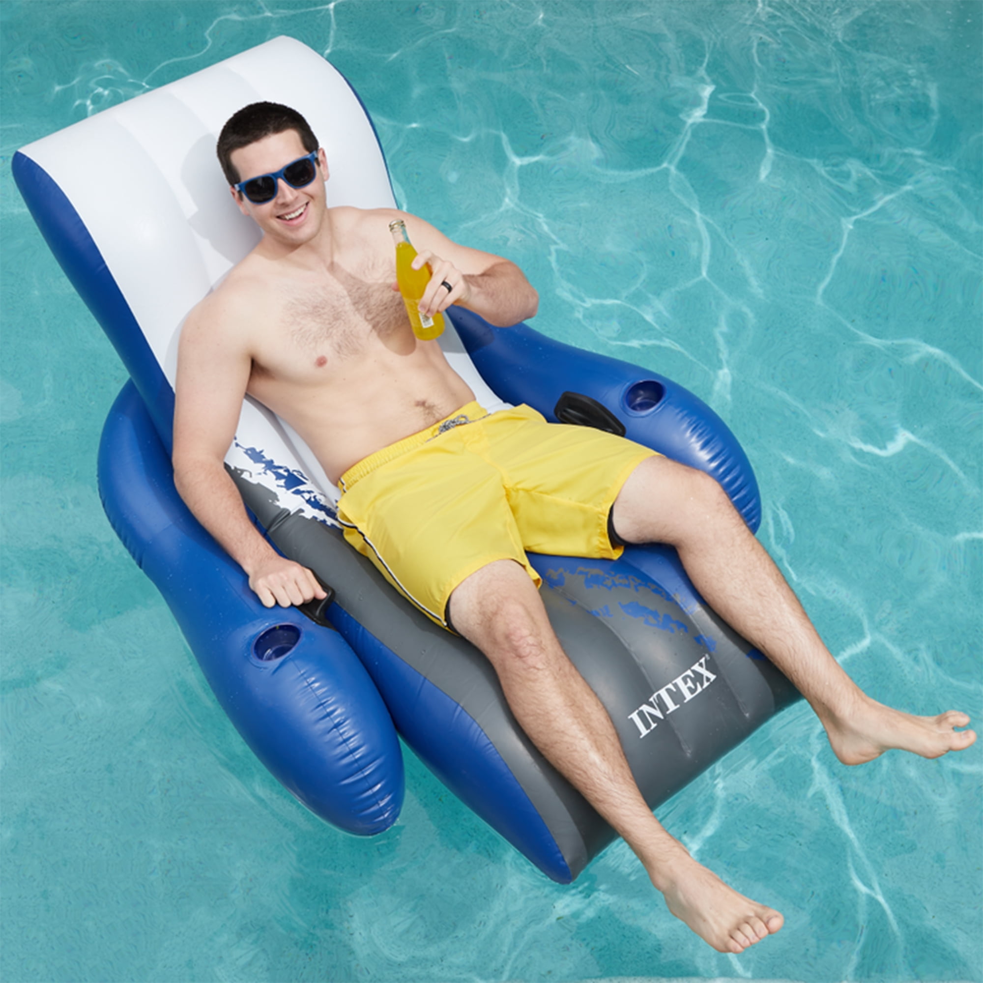 Inflatable Floating Lounge Pool Recliner Chair W Cup Holders