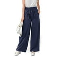thumbnail image 3 of Women High Waisted Casual Pants Loose Flowy Wide Leg Pants with Pockets,Navy Blue, 3 of 5