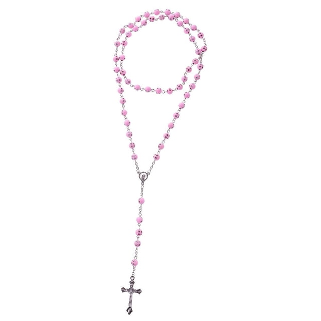 Collar colgante rosario Zulema 8mm moda joyería religiosa regalos Rosado