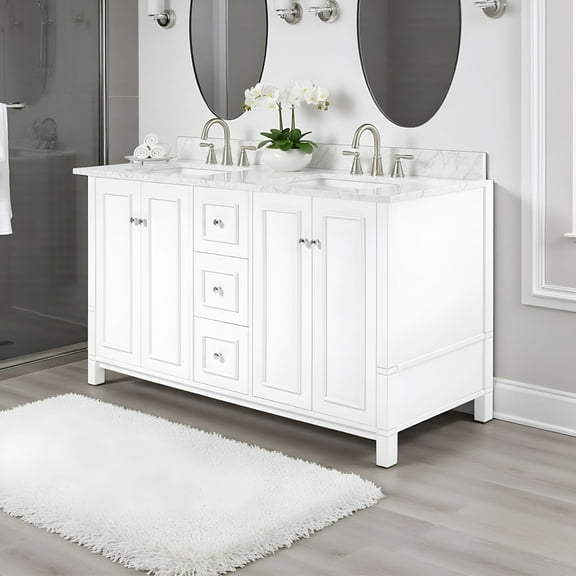 Alaterre Furniture 60in Soft-Close Double Wood Bathroom Vanity, White