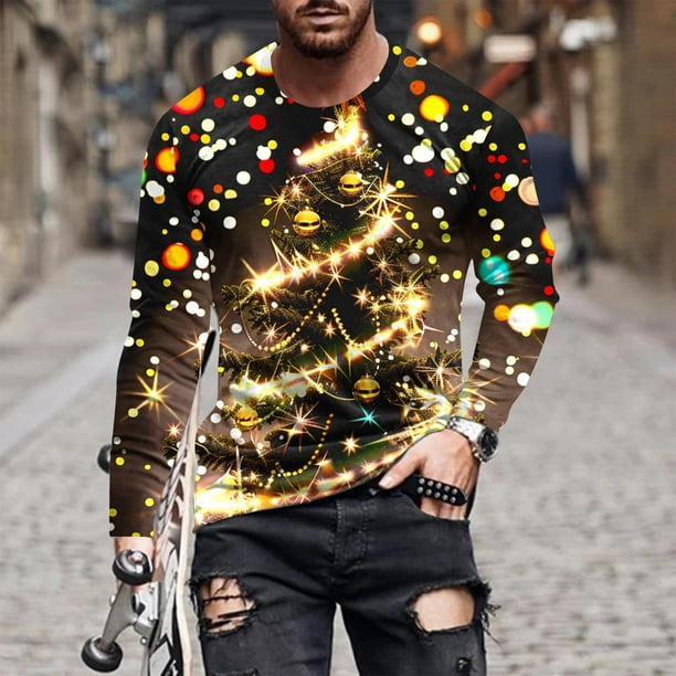 Blusas y camisas de manga larga con cuello redondo para hombre, blusa informal de manga larga con cuello redondo y estampado, blusa de poliéster para hombre