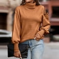 thumbnail image 4 of Lilgiuy Women Casual Solid Long Sleeve Turtle Neck Sweaters Tops,Orange,10(XL) Winter Dresses for 2022, 4 of 5