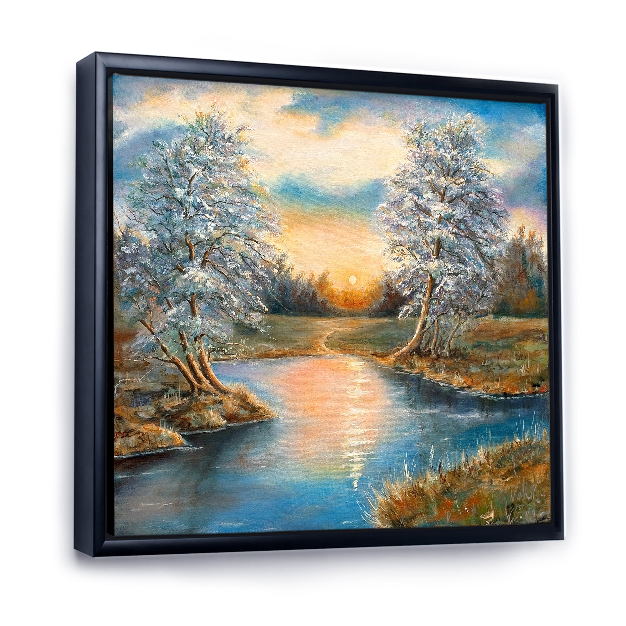 Designart 'Birches In The Autumn Woods Sunset' Lake House Framed Canvas Wall Art Print