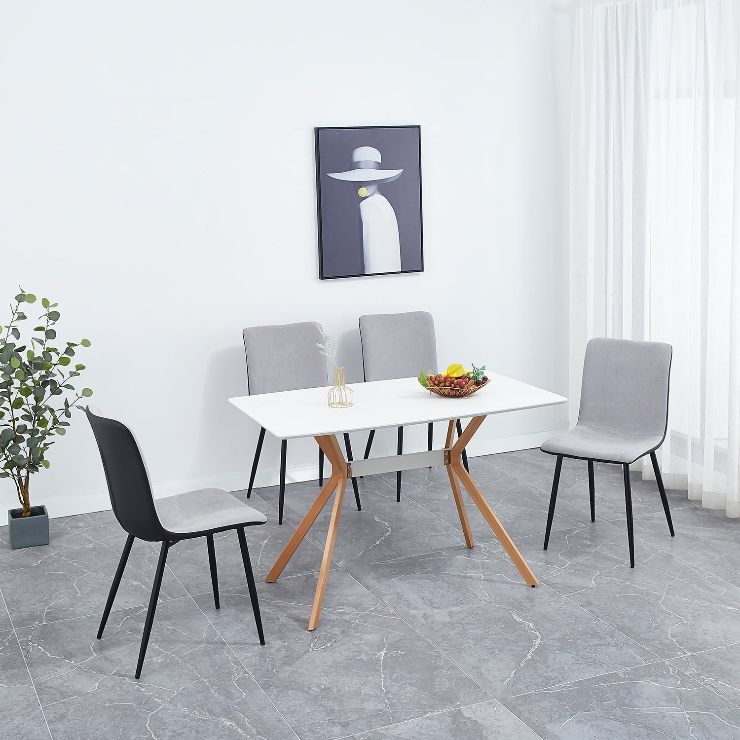 Kadyn Dining Chair 4-piece Set, Kitchen Dining Room Chair with Fabric Cushion, Seat Back and Brown Metal Leg, Linen Dining Side Chairs for Living Room, Gray Kadyn Dining Chair 4-piece Set, Kitchen Dining Room Chair with Fabric Cushion, Seat Back and Brown Metal Leg, Linen Dining Side Chairs for Living Room, Gray