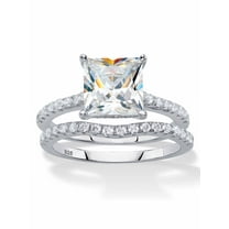 PalmBeach Jewelry White Cubic Zirconia 2-Piece Bridal Wedding Ring Set in Platinum-Plated Sterling Silver