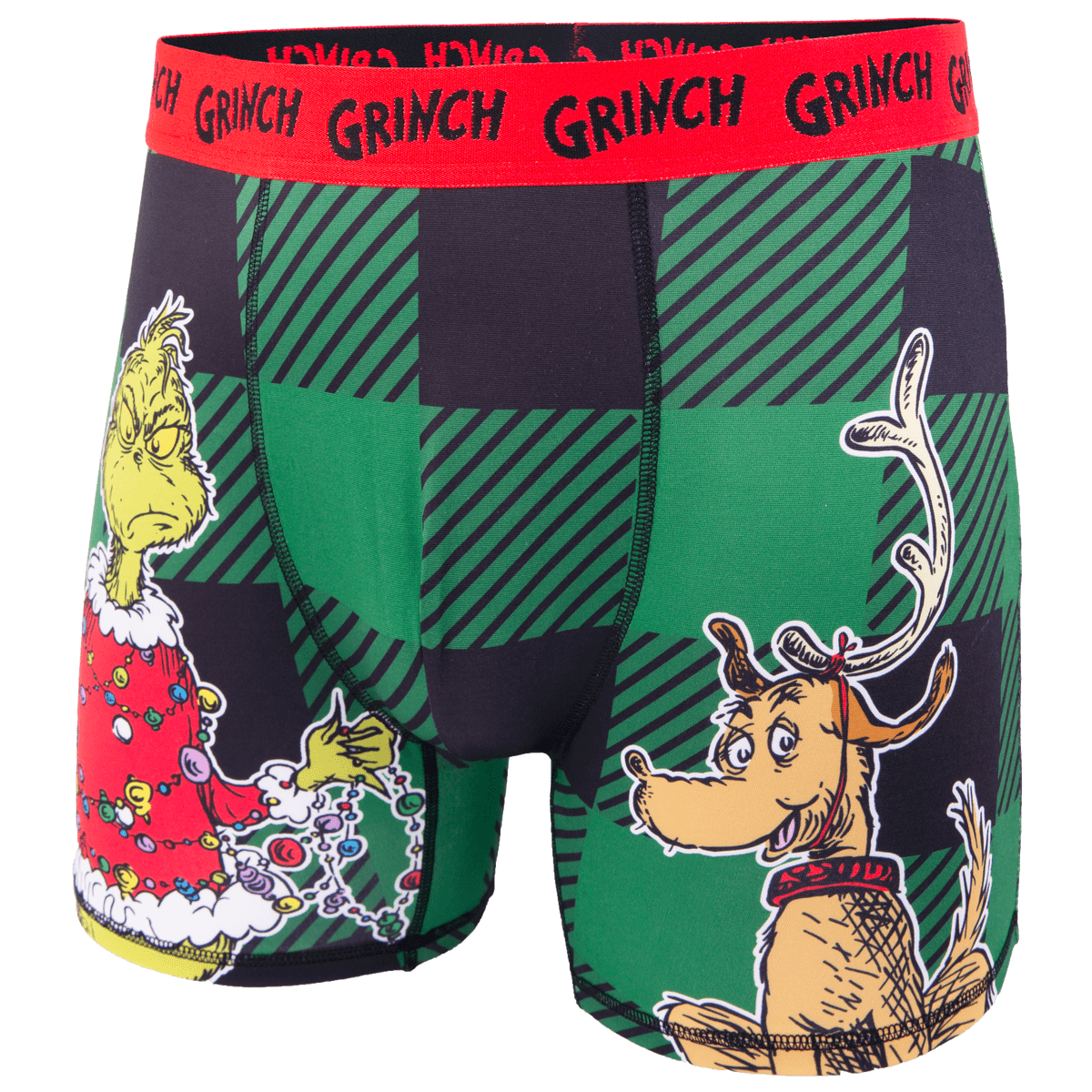 Dr Suess Grinch Plaid Men's Athletic Boxer Brief, 2-Pack, Sizes S-XL