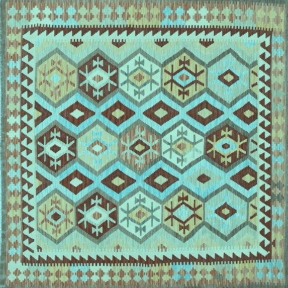 Ahgly Company Indoor Square Southwestern Light Blue Country Area Rugs, 7' Square