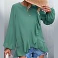 thumbnail image 5 of 2025 Clearance! 50% Off Clear! asdoklhq Womens Plus Size Tops Clearance,Women's Spring And Autumn Casual Temperament Round Neck Solid Color Lantern Sleeve Ruffle Irregular Long Sleeve Top, 5 of 6