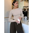 thumbnail image 5 of Womens Crewneck Long Sleeve Shirt Double Lined Basic Tees Side Ruched Going Out Crop Tops Gray S, 5 of 7