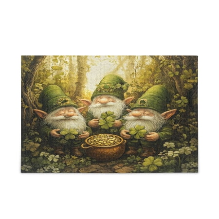 WOBOGO Gnomes Celebrating St Patricks Puzzle Challenge 500 Piece Jigsaw Suitable for Game Night Finished Size 20.5 x 14.9in