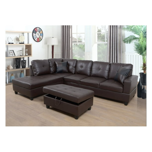 Martello 103 5 Wide Faux Leather Sofa Chaise With Ottoman Com Martello 103 5 Wide Faux Leather Sofa, Leather Sofa With Chaise Canada